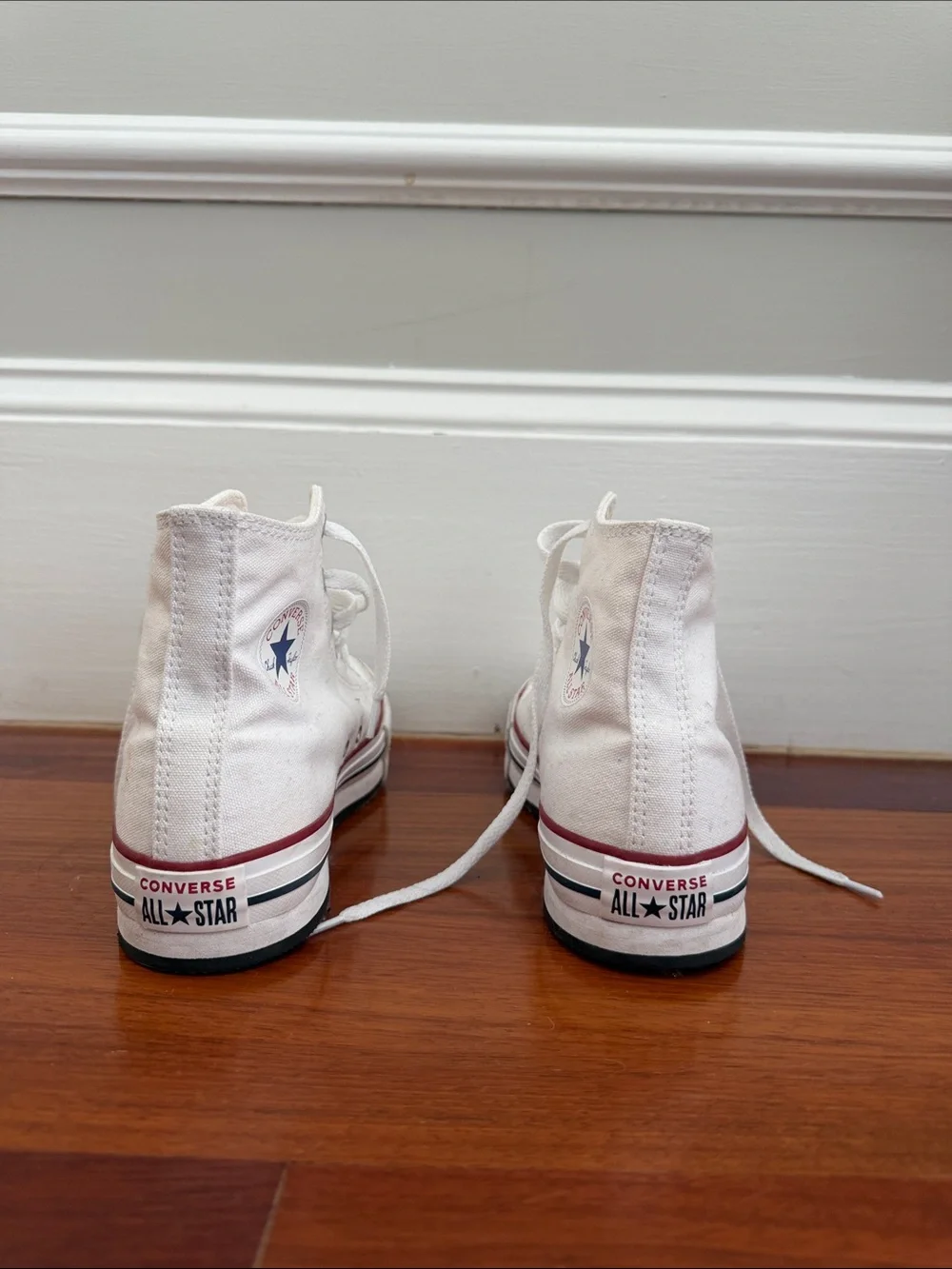 Converse High Top Sneakers in White with Red & Black Stripe - Picture 4 of 5